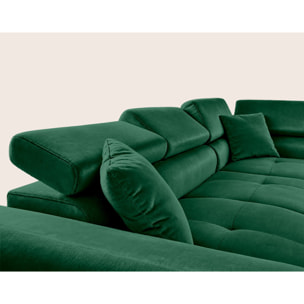 Dimas - canapé d'angle droit 5 places - convertible avec coffre et têtières réglables - en velours - Vert