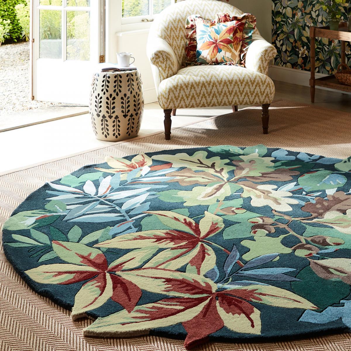 Tapis rond fait main en laine motif floral TAPI