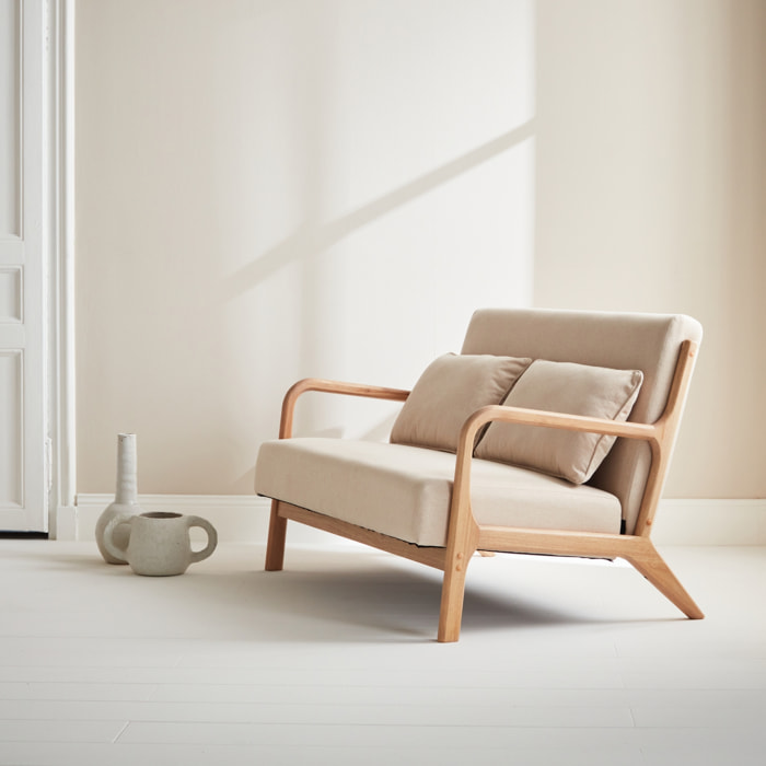 Banquette scandinave 2 places bois et tissu LORENS