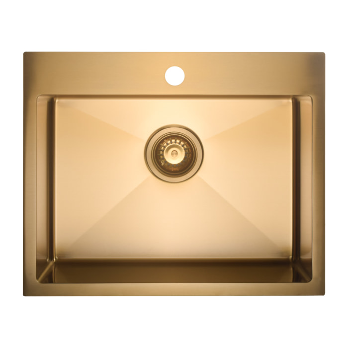 Timeless Évier de cuisine encastrable inox 304, 1 bac , 55x45x21 cm, Or brossé PVD