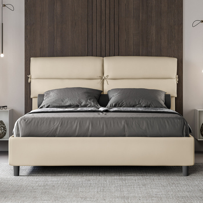 Letto matrimoniale con rete imbottito 160x200 similpelle tortora Nandy