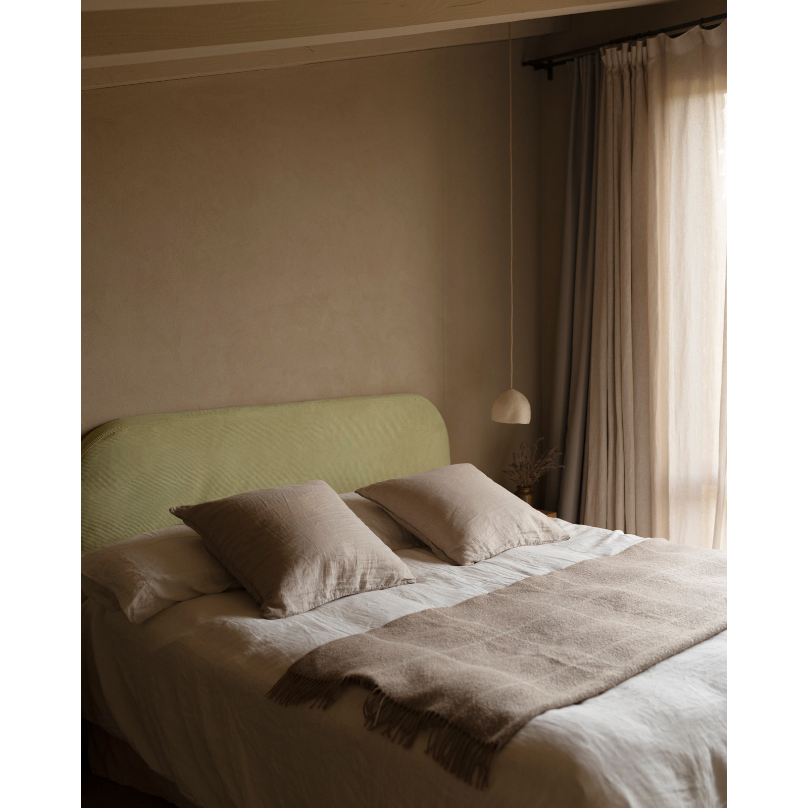 Tête de lit déhoussable en velours côtelé vert citron en différentes tailles