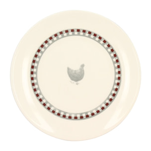 Lot de 6 assiettes à dessert en grès 19cm avec dessin poule GALLINA