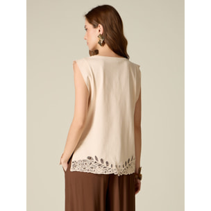 Oltre - Top de algodón con macramé - Beige
