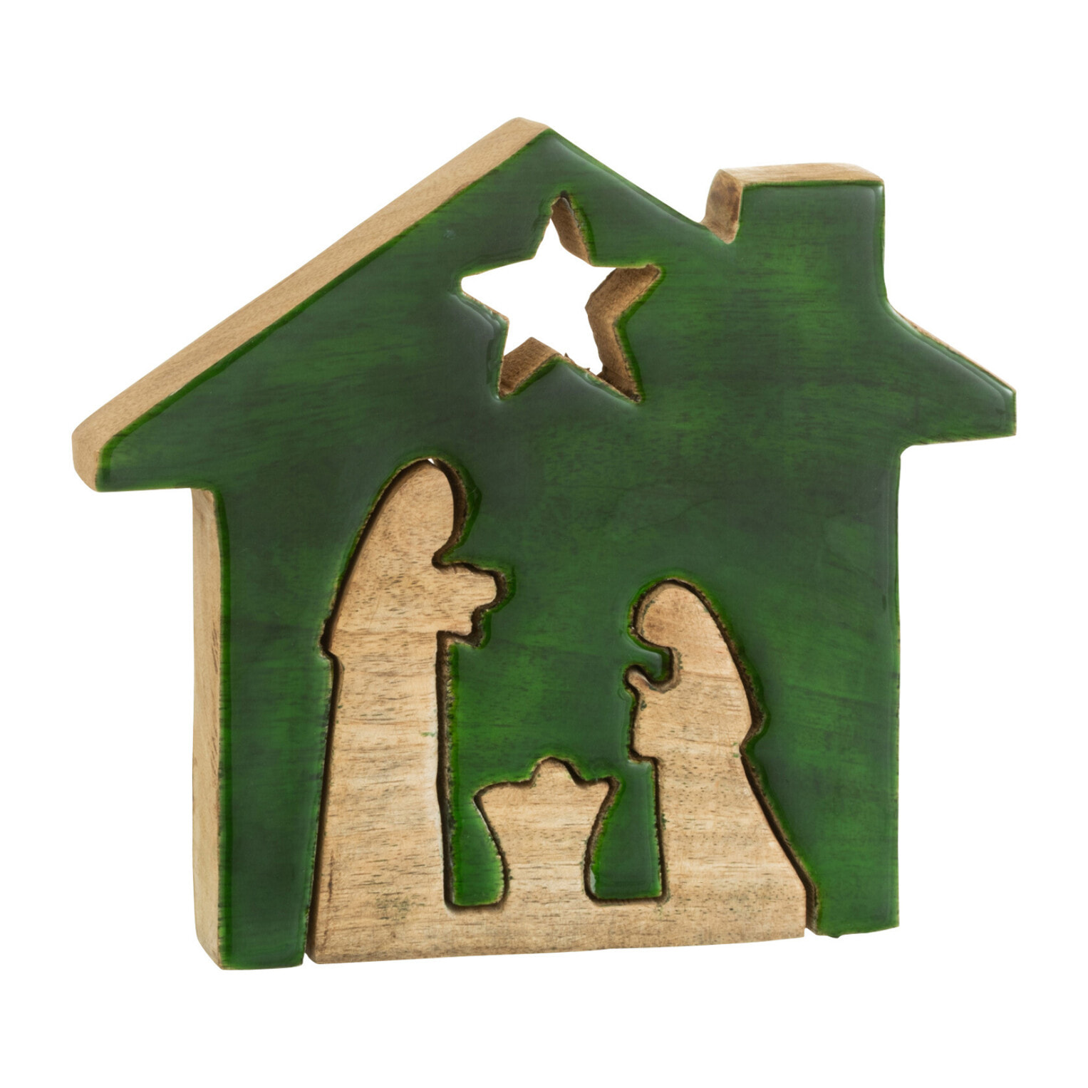 J-Line décoration Crèche Maison - bois - vert/naturel - large