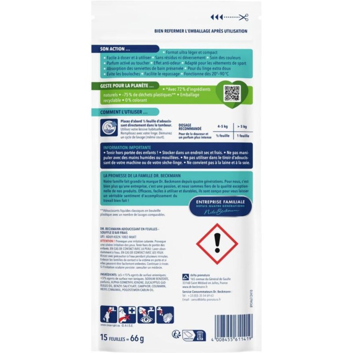 Adoucissant DR BECKMANN Feuilles Magiques - Adoucissant en Feuilles - Souffle d'Air Frais x30 lavages