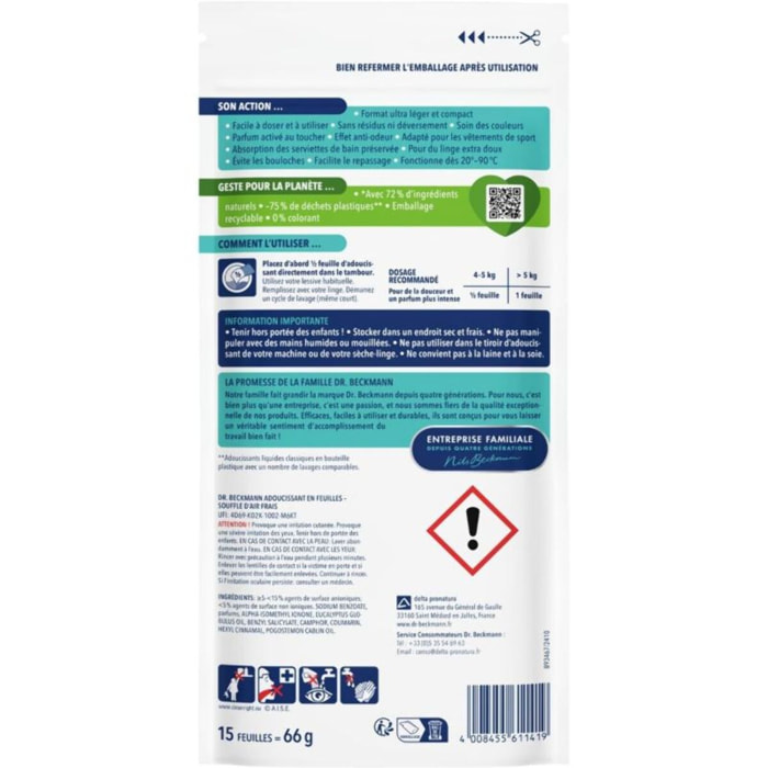 Adoucissant DR BECKMANN Feuilles Magiques - Adoucissant en Feuilles - Souffle d'Air Frais x30 lavages