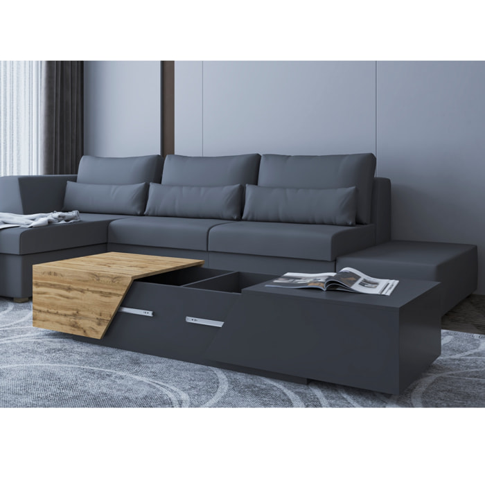 Pitt - table basse - 124 cm - style industriel - Bois / Gris