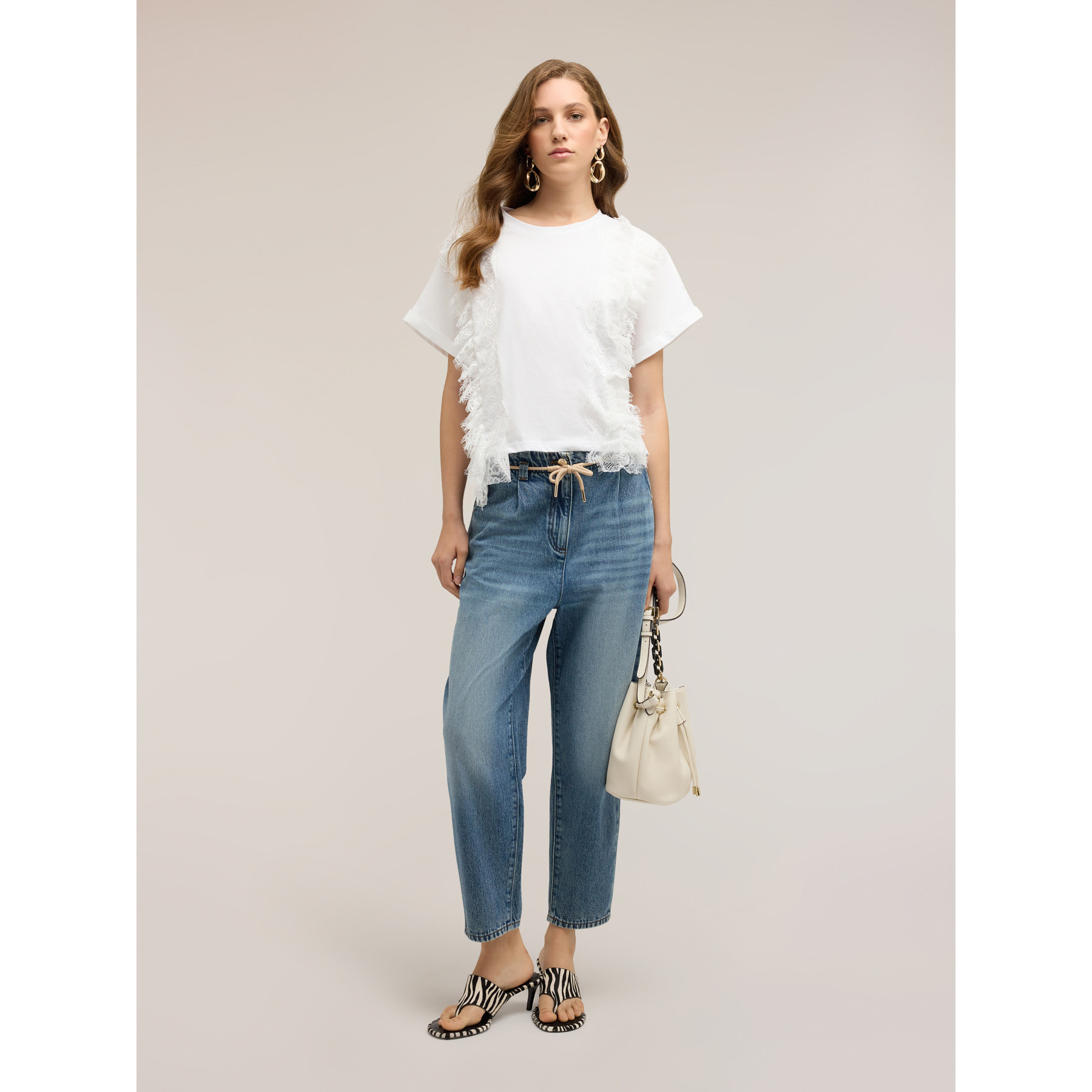 Motivi - T-shirt con inserti in pizzo - Bianco