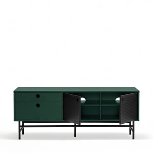 Mueble de televisión Punto 2 puertas y 2 cajones verde oscuro y negro