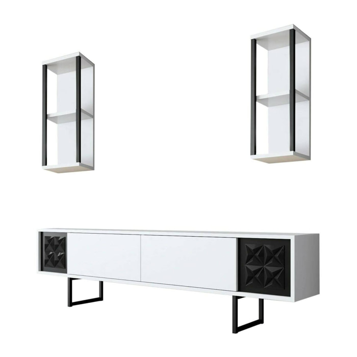 Mobile porta TV Axa, Credenza da soggiorno, Armadio basso per TV, Base parete attrezzata, 180x30h48 cm, Bianco e Nero