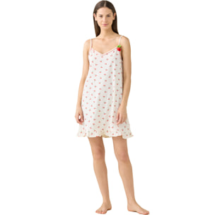 Camicia da notte donna in cotone con bretelline e scollo a V, decorata con stampa ciliegie articolo summer and fruits Noidinotte