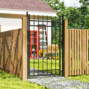 Puerta de Jardín 147,5x89 cm Puerta para Valla de Barra de Acero Galvanizado con Asa Cerradura y 3 Llaves para Exterior Patio Negro