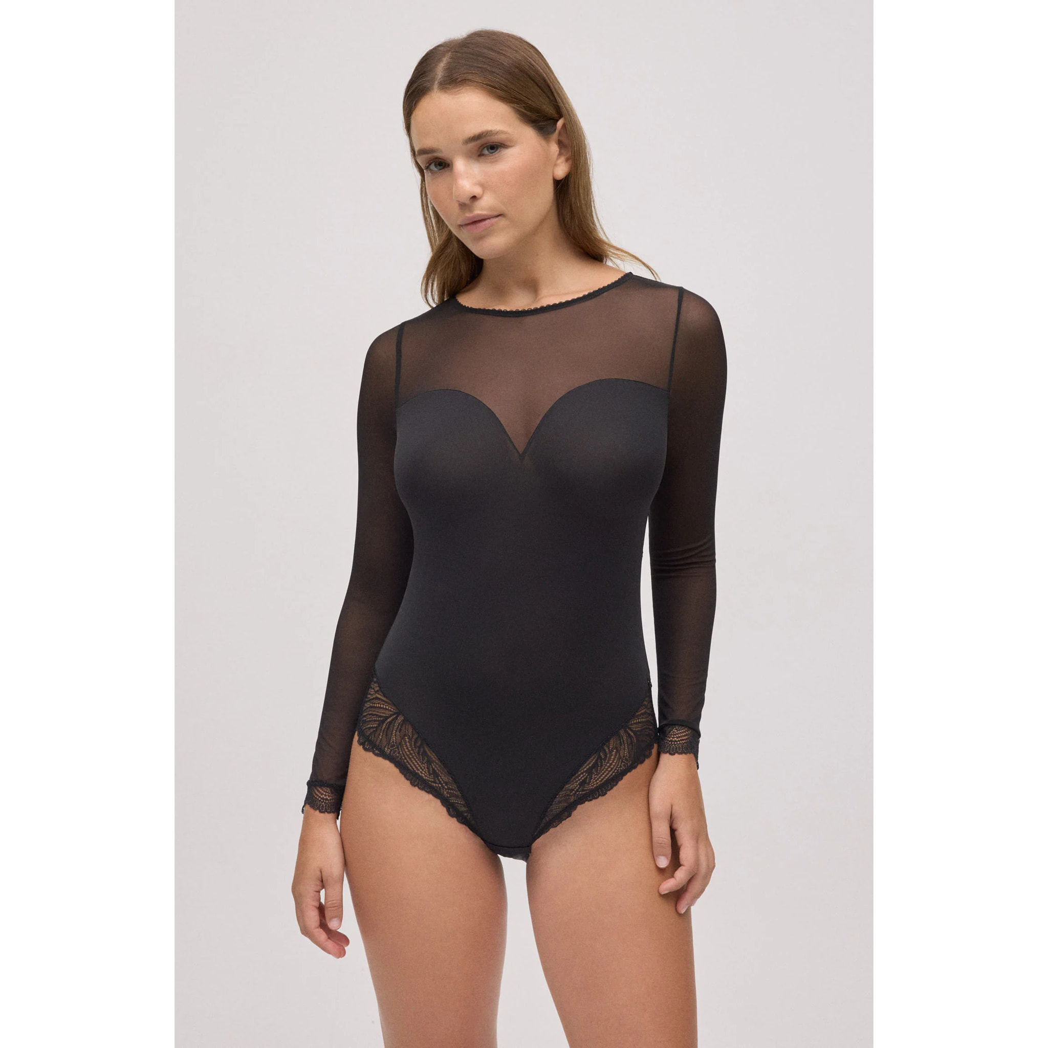Body intimo nero a maniche lunghe con schiena scoperta