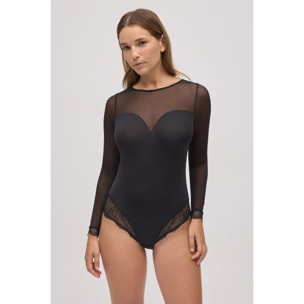 Body intimo nero a maniche lunghe con schiena scoperta