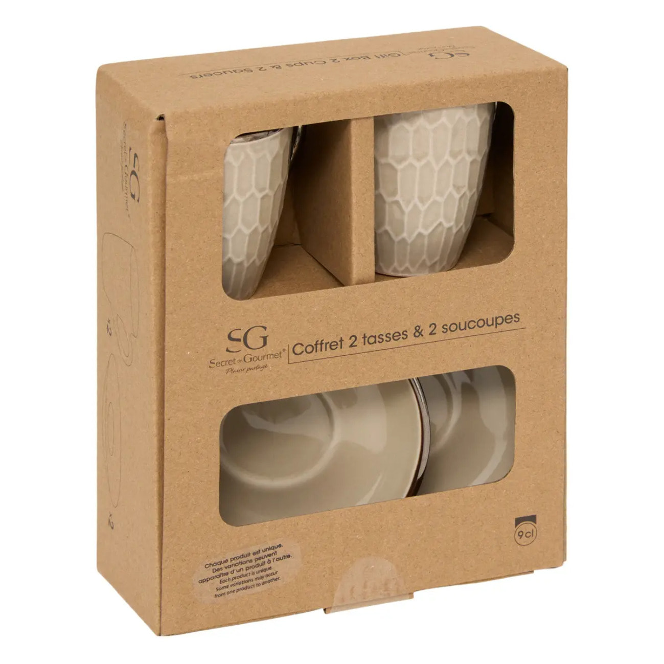Coffret 2 tasses avec coupelles Ella 90ml marron