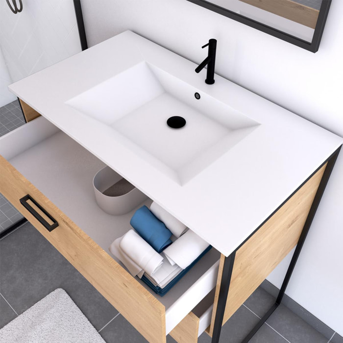 Pack salle de bain avec miroir et vasque en céramique - Bois