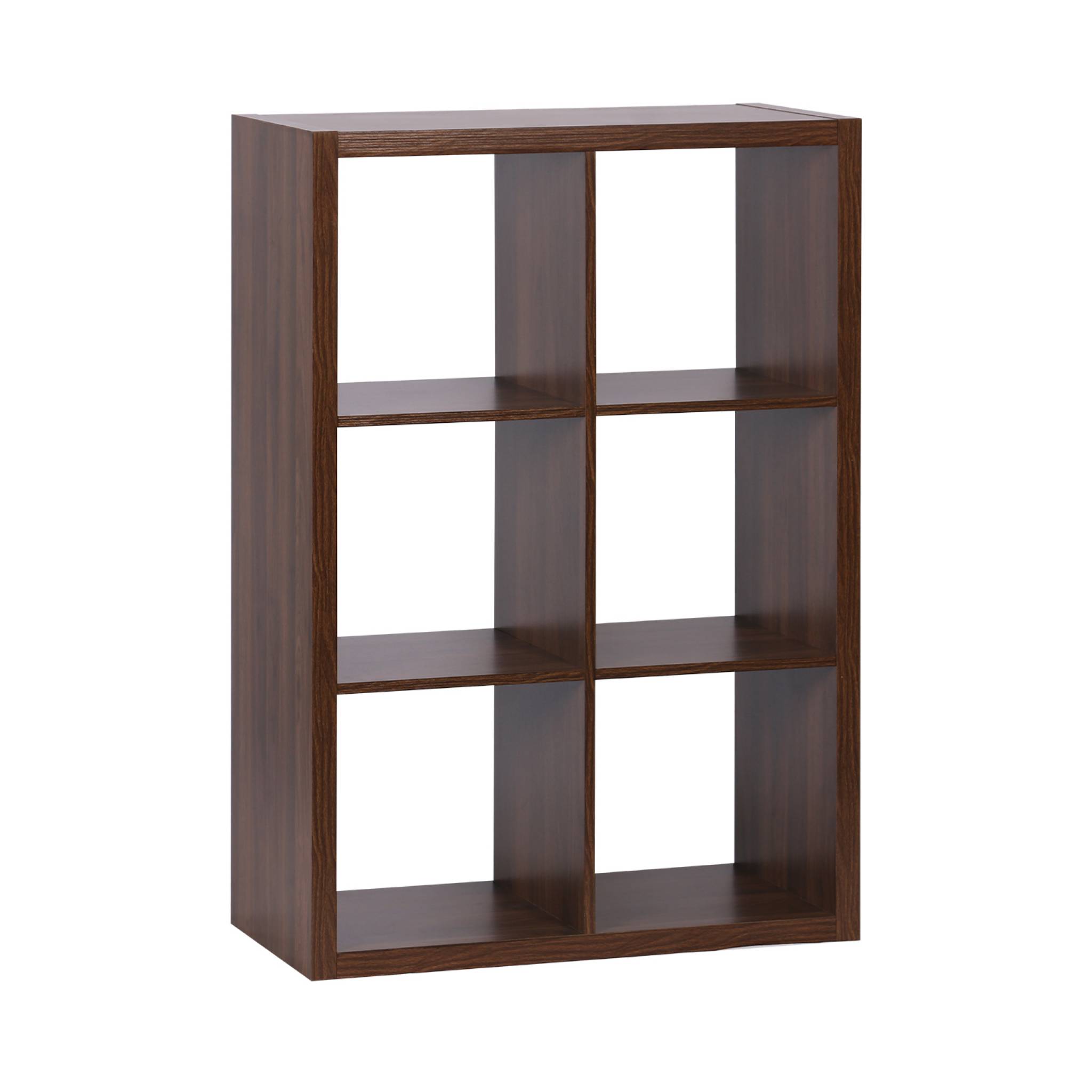 Etagère bibliothèque 2 niveaux 6 compartiments. casiers. effet bois de noyer. L 111.2 x P 39 x H 76cm