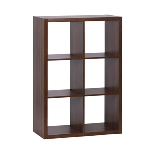 Etagère bibliothèque 2 niveaux 6 compartiments. casiers. effet bois de noyer. L 111.2 x P 39 x H 76cm