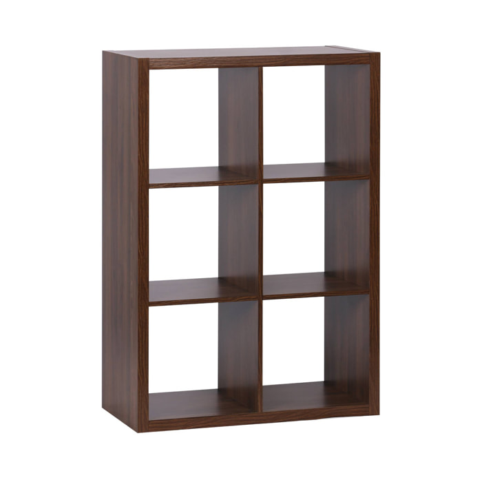 Etagère bibliothèque 2 niveaux 6 compartiments. casiers. effet bois de noyer. L 111.2 x P 39 x H 76cm
