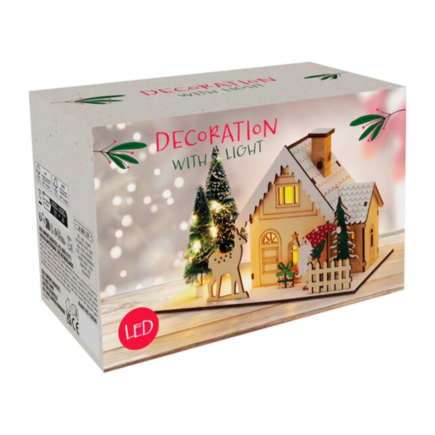 Casa navideña decorativa con 11 luces led en blanco cálido 20x10x12,5cm - 2 diseños (surtido)