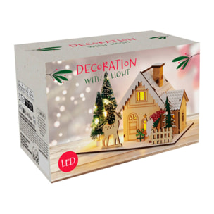 Casa navideña decorativa con 11 luces led en blanco cálido 20x10x12,5cm - 2 diseños (surtido)