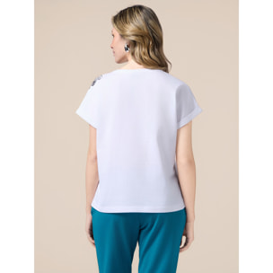 Oltre - Camiseta de punto jersey con estampado y aplicaciones - Blanco