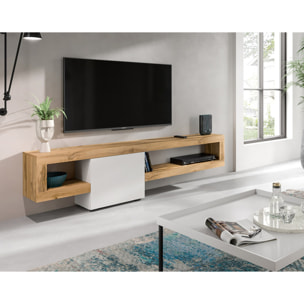 Ned - meuble tv suspendu - 1 porte et 1 étagère - bois et blanc - 190 cm - Bois / Blanc