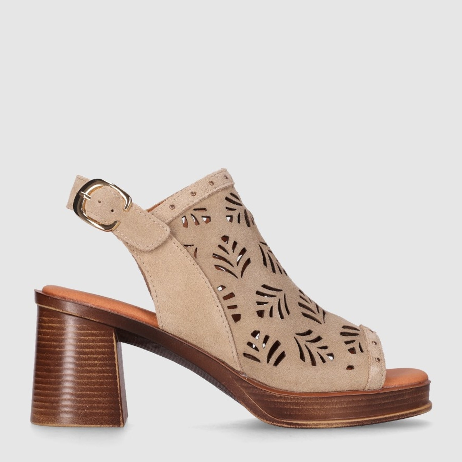 Sandalias de Serraje - Piedra - Tacón: 6 cm