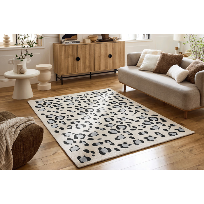LEOVAH - Tapis salon motif léopard crème