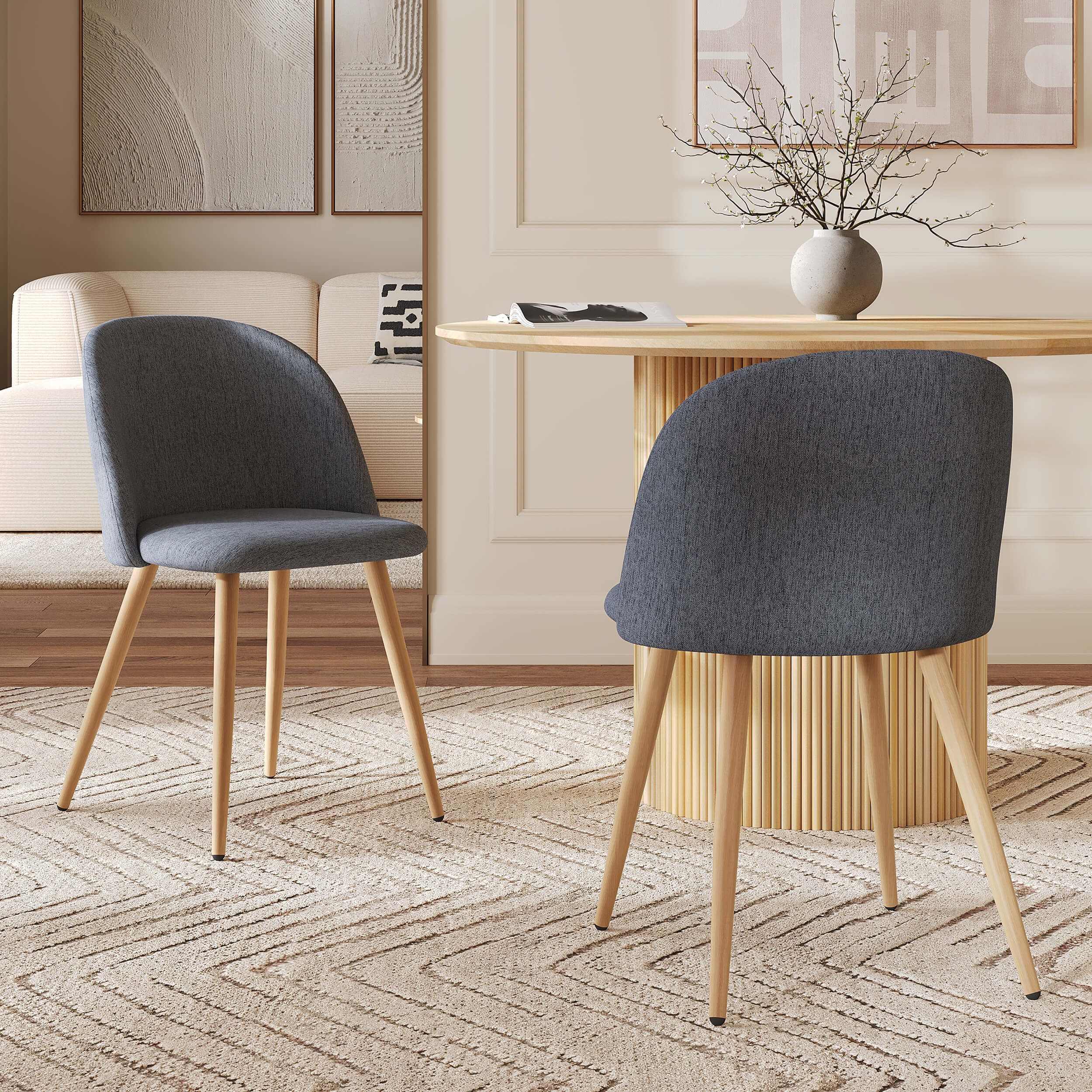 Lot de 2 chaises en tissu bleu marine et pieds en métal - Cozy