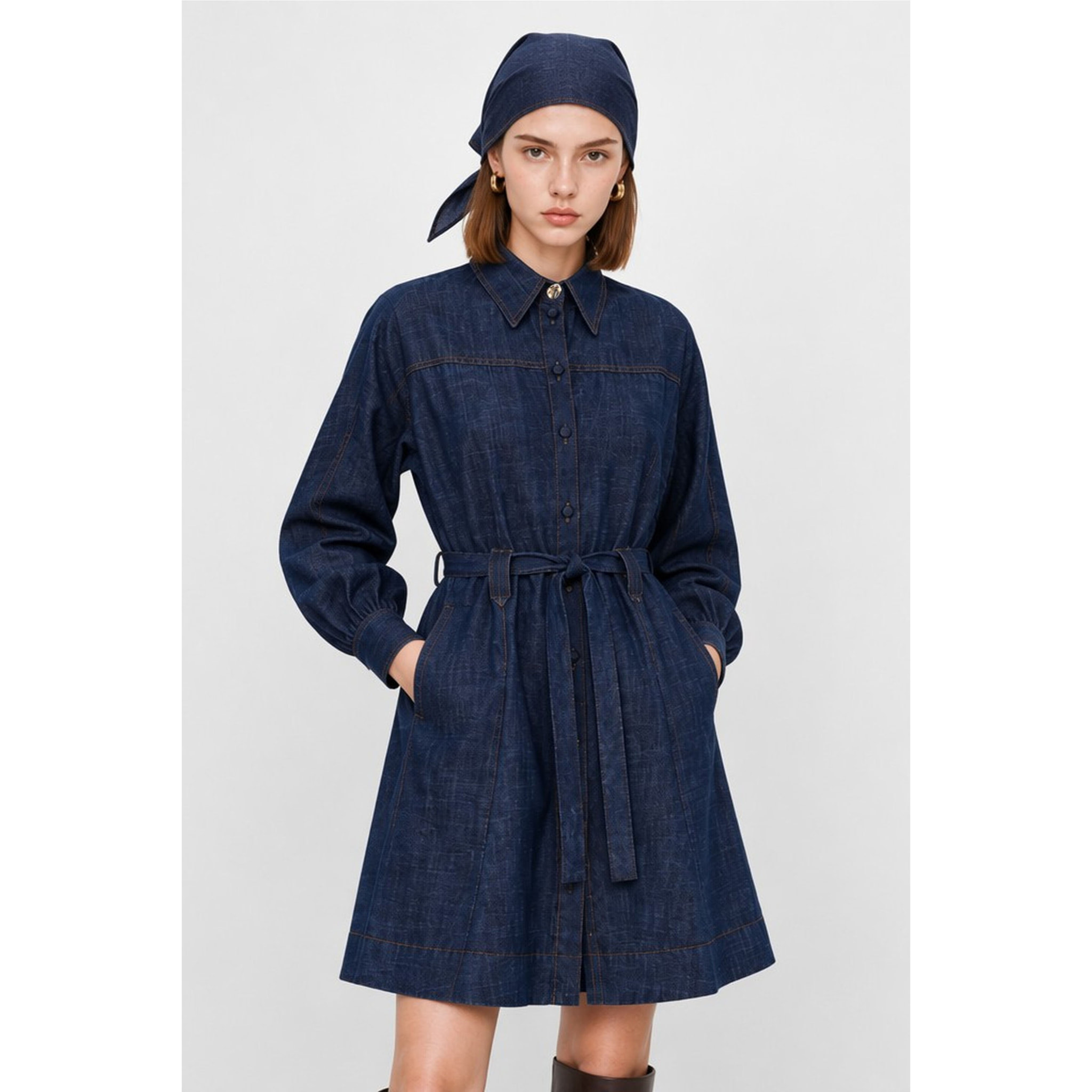 Kocca - Abito a camicia in denim da donna con bottoni e cintura Donna