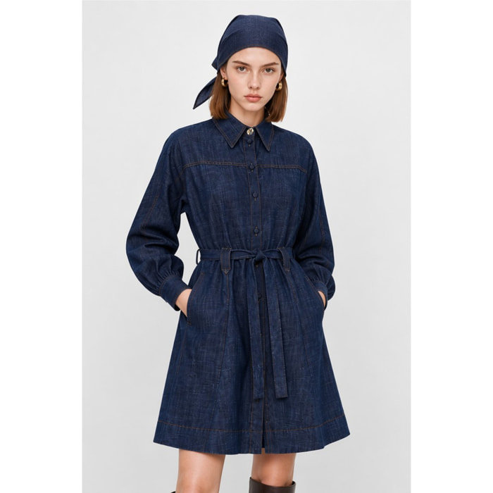 Kocca - Abito a camicia in denim da donna con bottoni e cintura Donna