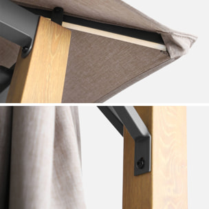 Tonnelle 3x3m aluminium effet bois avec rideaux et led  VELUNA