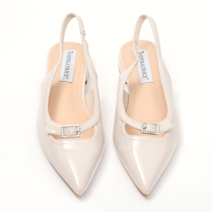 Ballerine slingback in simil pelle verniciata con fibietta strass