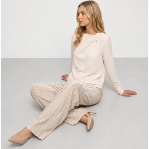 Kocca - Blusa in viscosa a maniche lunghe con drappeggio e bottoni Donna