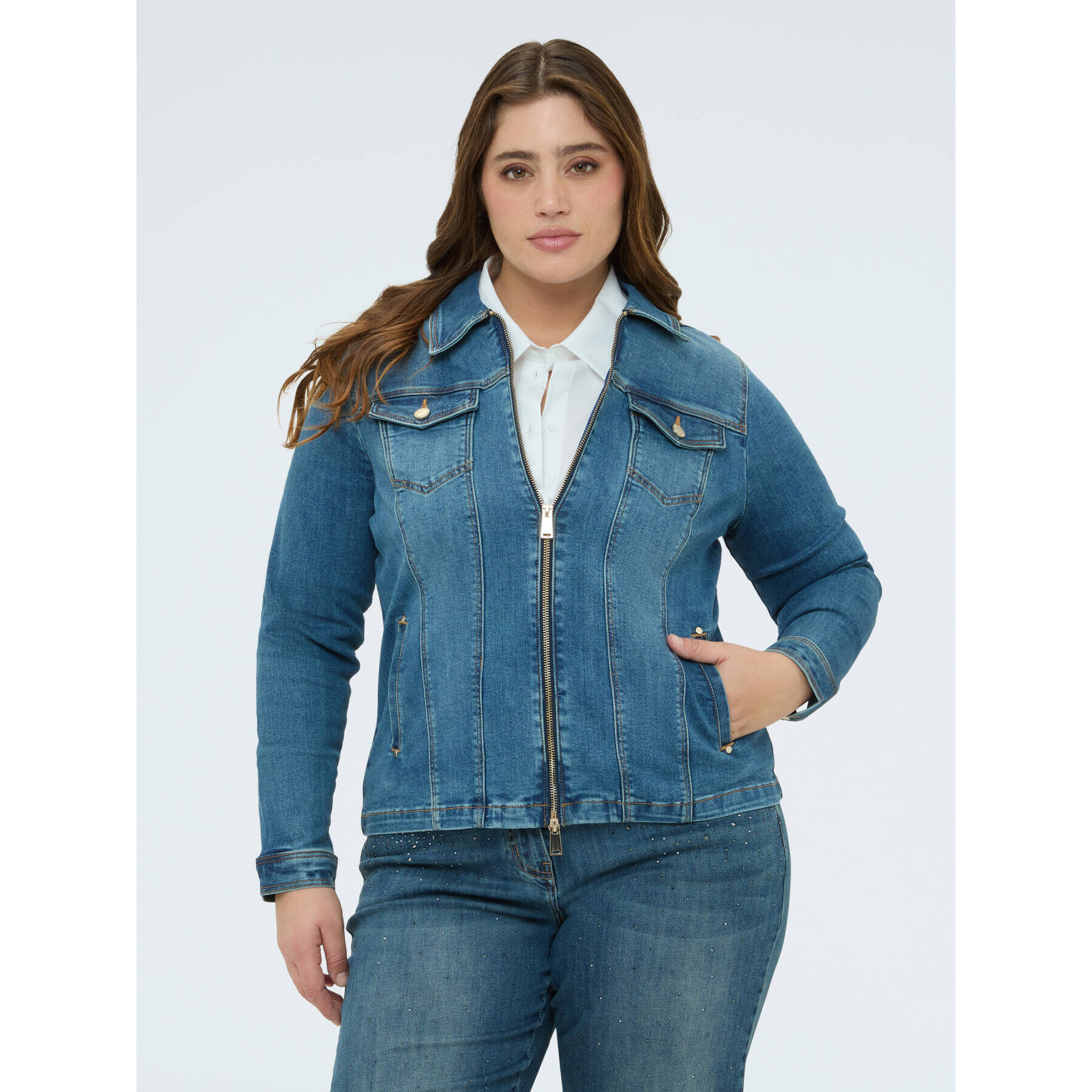 Fiorella Rubino - Chaqueta de denim con cremallera - Azul
