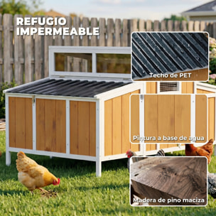 Gallinero para Exterior de Madera, 145x90x92 cm, para 2-4 Gallinas, Gallinero con Nido, Casa Lateral, Bandeja Extraíble, Techo Impermeable, Puertas con Cerradura, Perchas, Conejera, Amarillo