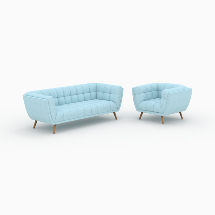 Ensemble canapé et fauteuil en tissu bleu clair 4 places - Carmen
