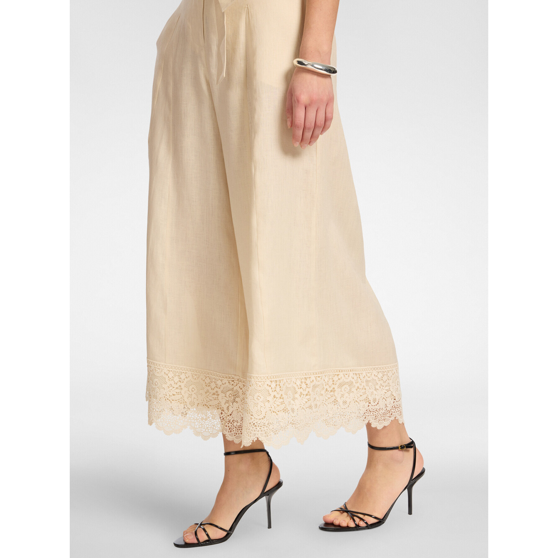 Elena Mirò - Pantalones cropped de lino con encaje - Beige