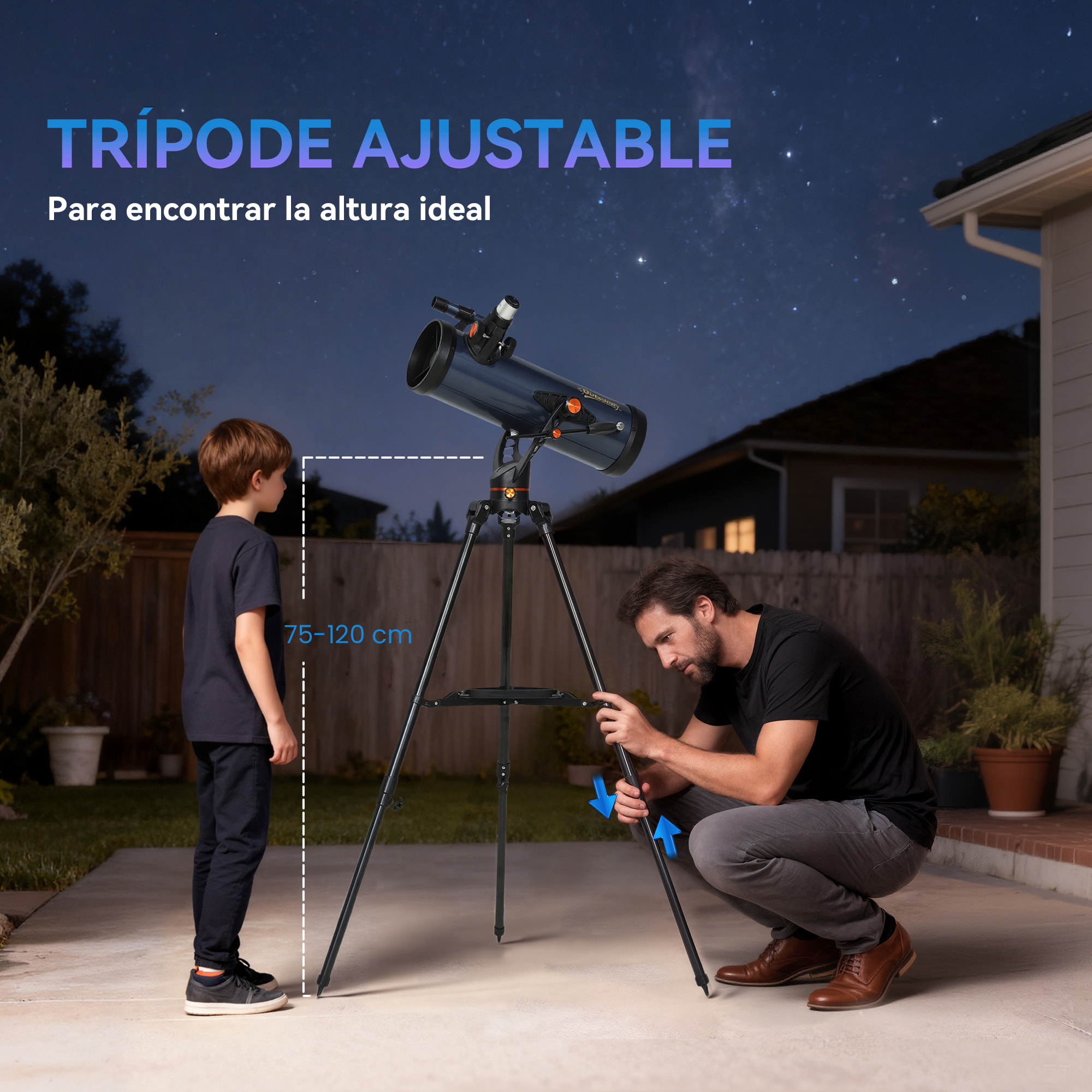Telescopio Reflector Astronómico, Apertura de 114 mm, 16X-120X, 470 mm Telescopio Astronómico para Adultos, Principiantes y Niños, con Trípode Ajustable y Bolsa de Transporte