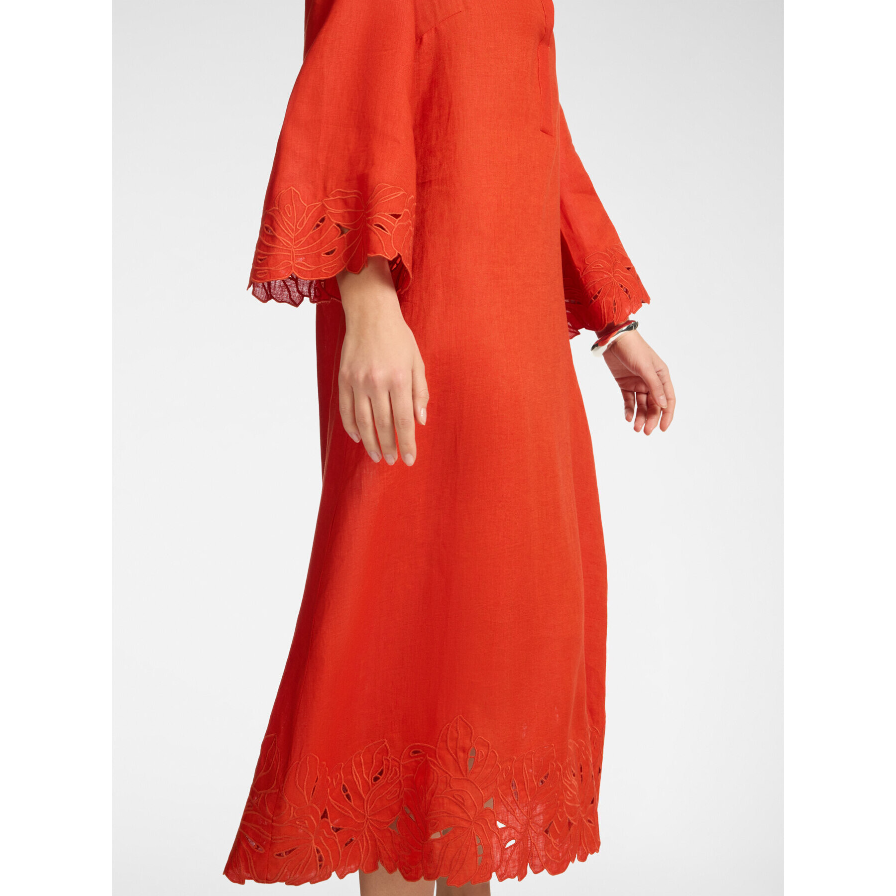 Elena Mirò - Vestido de lino con encaje - Naranja sol