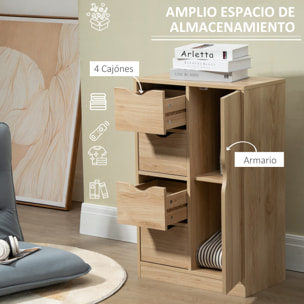 HOMCOM Armario de Salón Aparador Auxiliar con 4 Cajones 1 Puerta y Estante Interior Mueble de Almacenaje Multiusos para Baño Dormitorio Comedor 54x29x83 cm Roble