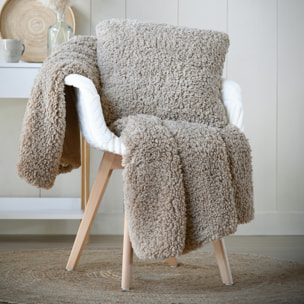 Coussin carré moelleux imitation fourrure - Taupe