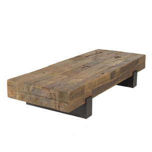 LEONCE - Table basse marron rectangulaire poutres bois massif