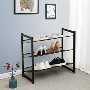 Scarpiera a 3 Ripiani in Rete Metallica Nera Stile Industriale
