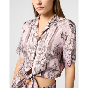 PHILIPP PLEIN Cropped Bow Shirt Butterfly Tattoo