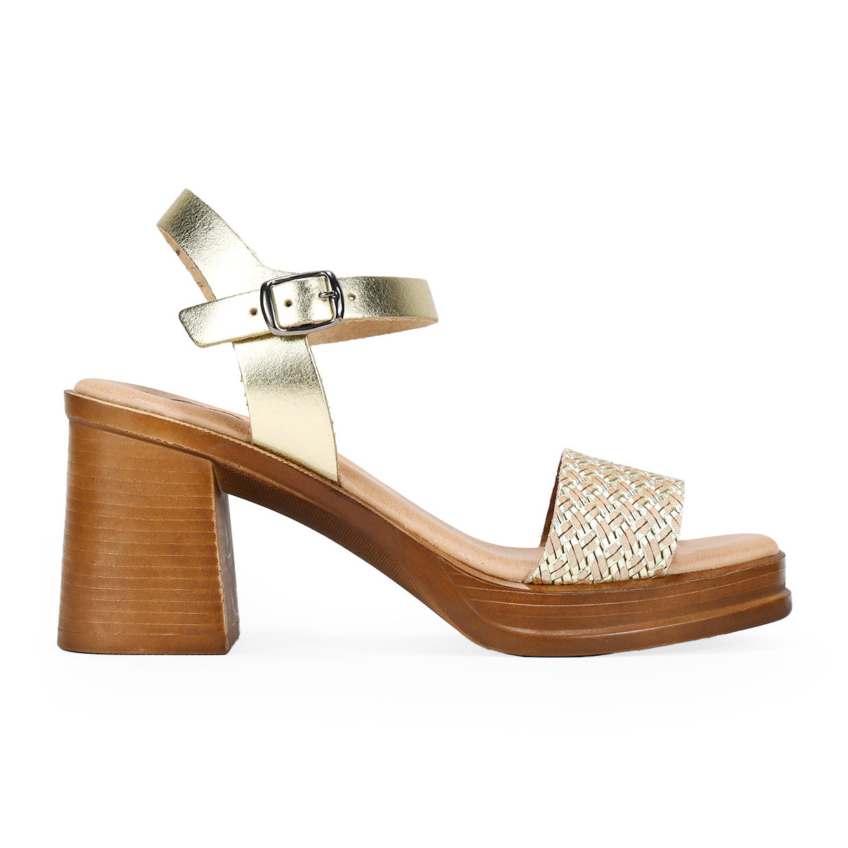 Sandalias de piel doradas con tacón