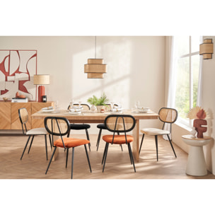 Chaises design en tissu effet laine bouclée blanc, métal noir et cannage rotin (lot de 2) SWANN