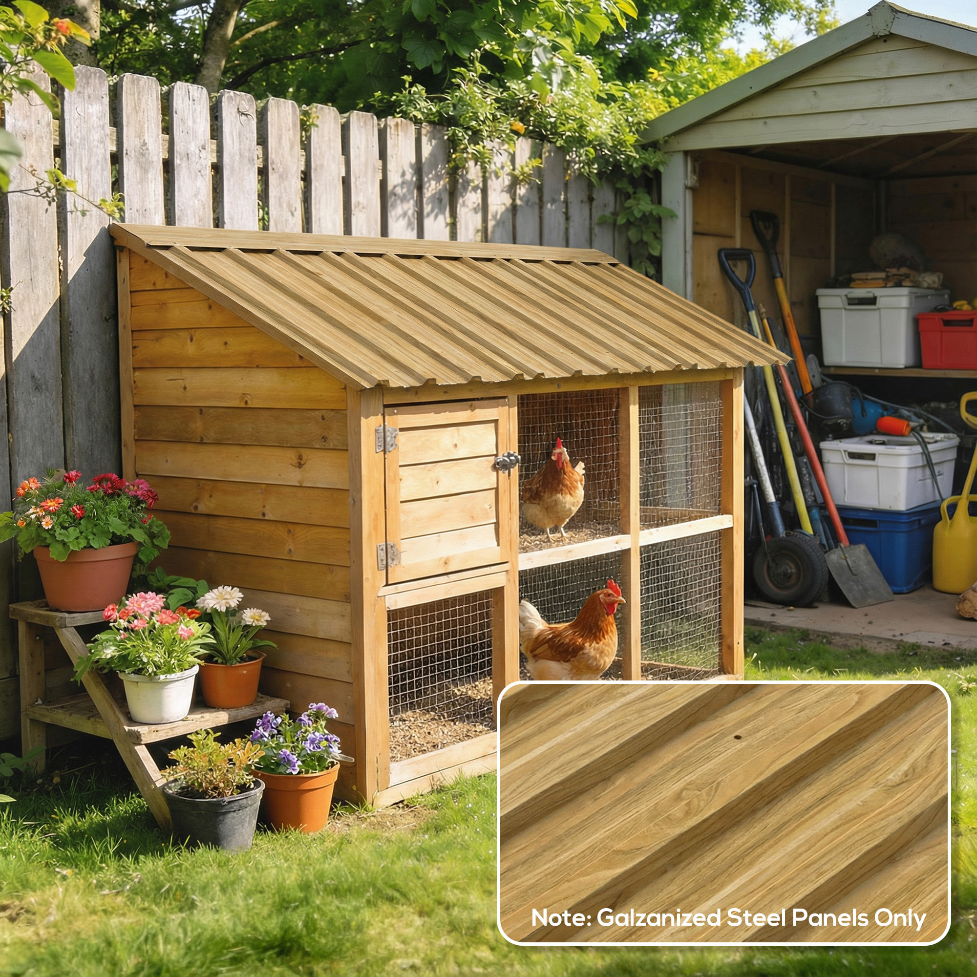 Lot de 12 panneaux - dim. 129L x 45l cm - tôle acier ondulé couleur bois naturel